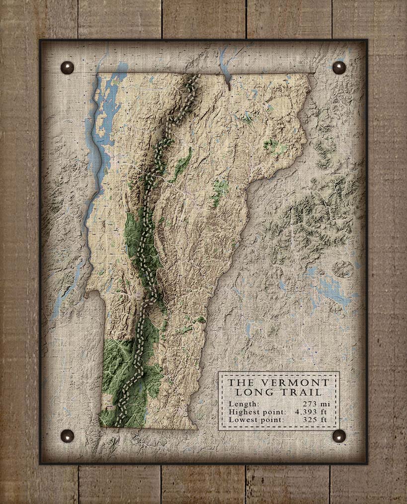 Vermont Long Trail Map Design - Board Mounted Canvas Print