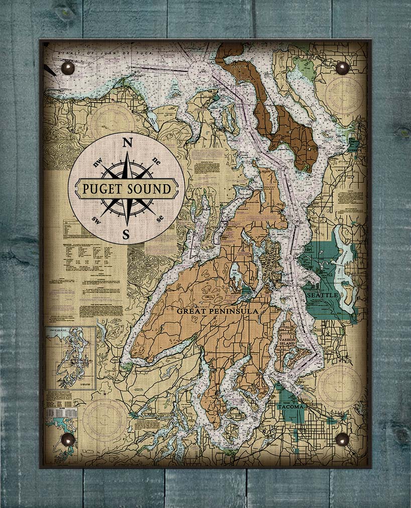 Puget Sound Nautical Chart - Board Mounted Canvas Print