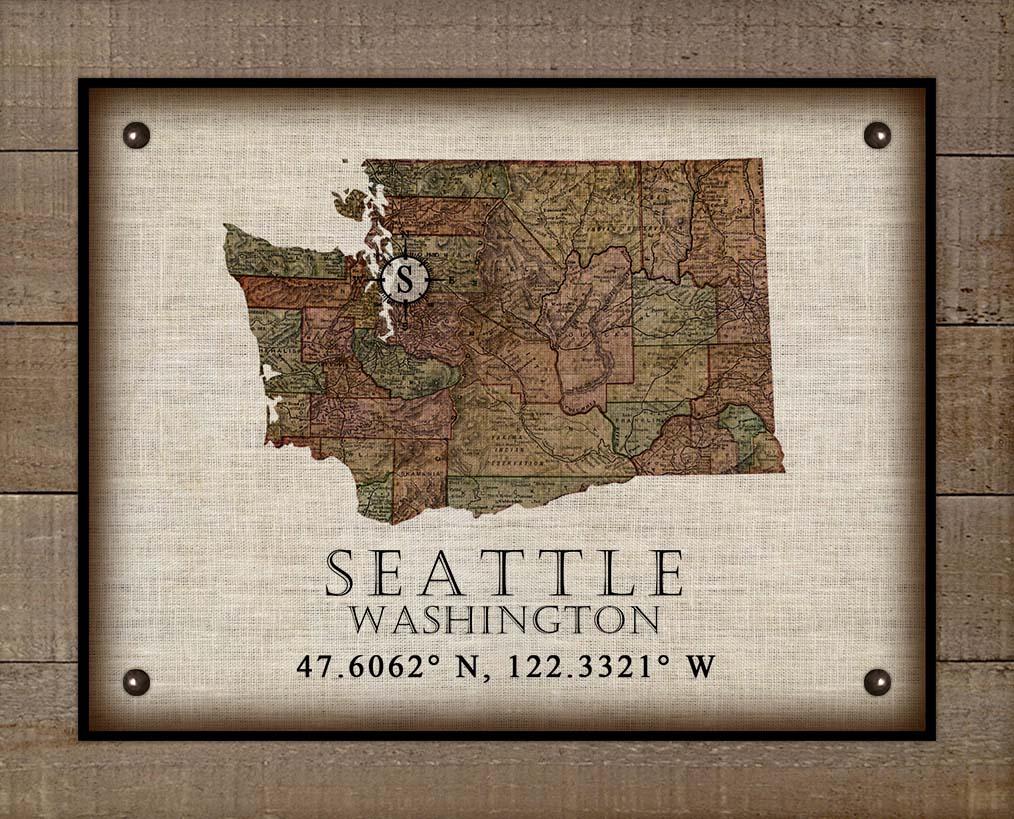 Seattle Washington Vintage Design Board Mounted Canvas Print