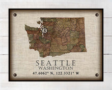 Load image into Gallery viewer, Seattle Washington Vintage Design Board Mounted Canvas Print
