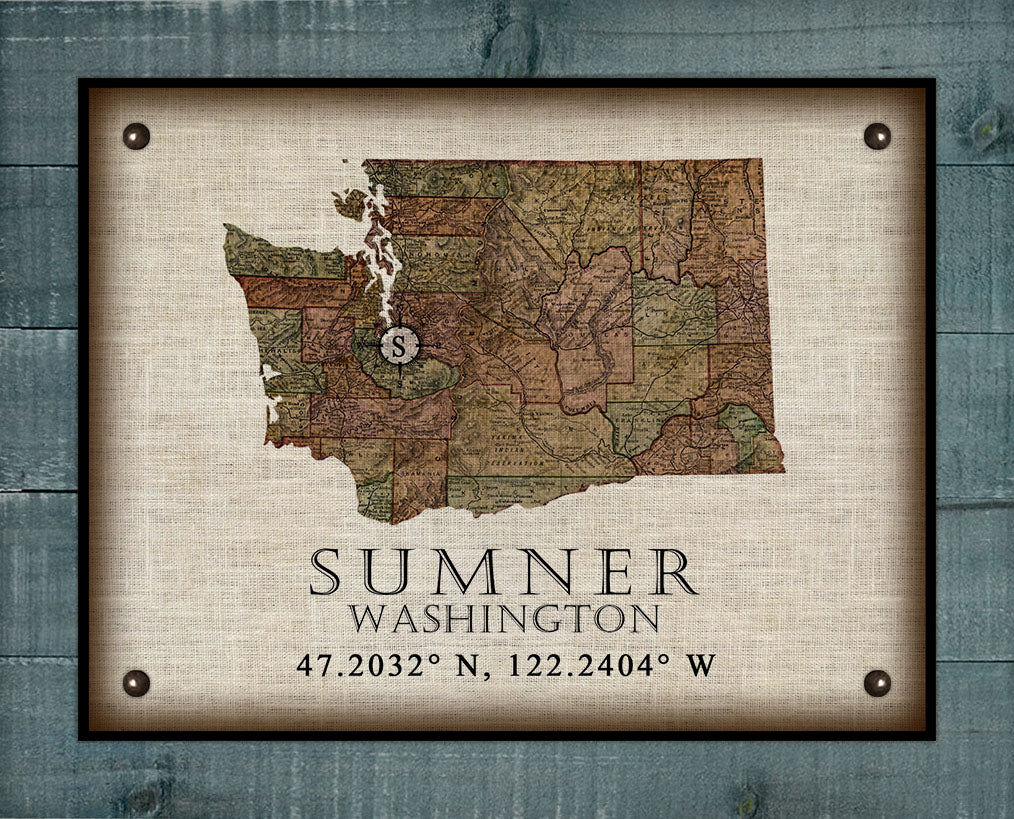 Sumner - Washington - Vintage Design map Board Mounted Canvas Print