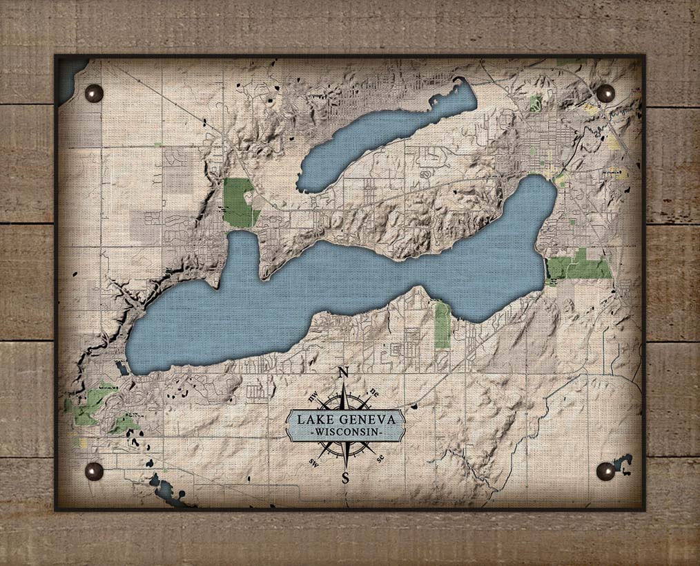Lake Geneva Wisconsin Map Design - Board Mounted Canvas Print