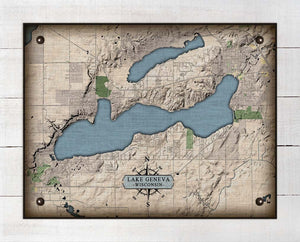Lake Geneva Wisconsin Map Design - Board Mounted Canvas Print