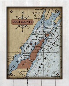 Door County Wisconsin Nautical Chart - Board Mounted Canvas Print
