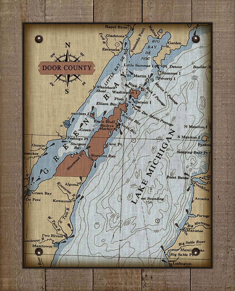 Copy of Door County Wisconsin Nautical Chart (2) - Board Mounted Canvas Print