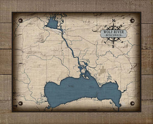 Wolf River Wisconsin Map Design - Board Mounted Canvas Print