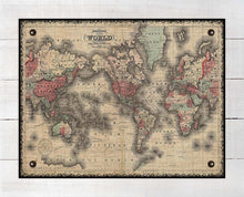 Load image into Gallery viewer, 1860 World Map - Board Mounted Canvas Print
