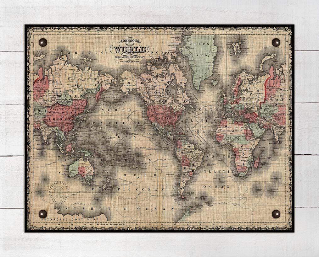 1860 World Map - Board Mounted Canvas Print