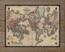 Load image into Gallery viewer, 1860 World Map - Board Mounted Canvas Print
