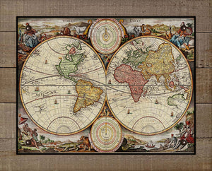 1700s World Map - Board Mounted Canvas Print