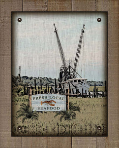 Boat & Local Seafood Sign (Lobster) On 100% Natural Linen