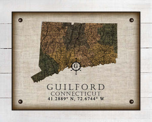 Guilford Connecticut Vintage Design On 100% Natural Linen