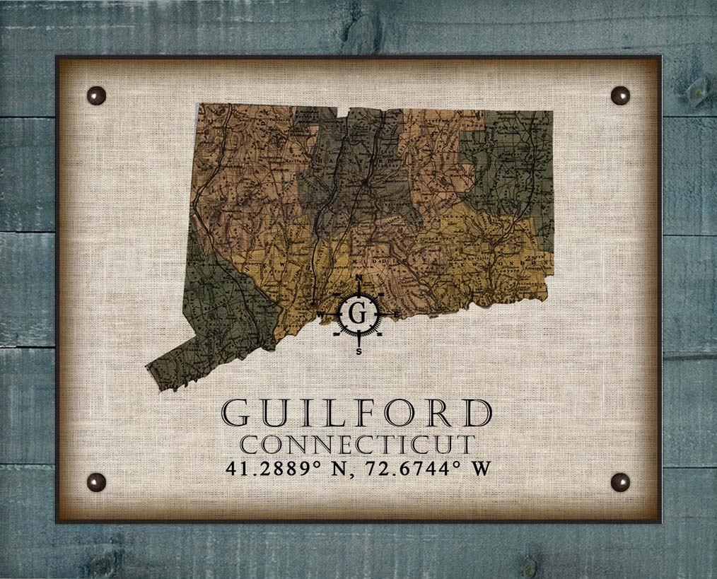 Guilford Connecticut Vintage Design Board Mounted Canvas Print