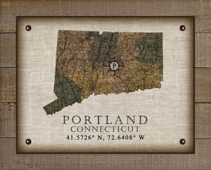 Portland Connecticut Vintage Design On 100% Natural Linen