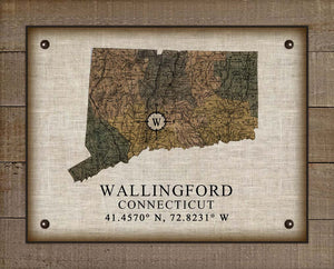 Wallingford Connecticut Vintage Design Board Mounted Canvas Print