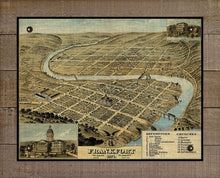 Load image into Gallery viewer, 1871 Frankfort Kentucky Birds Eay Map - On 100% Natural Linen
