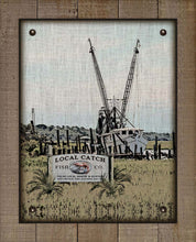 Load image into Gallery viewer, Boat And Local Seafood Sign - On 100% Natural Linen
