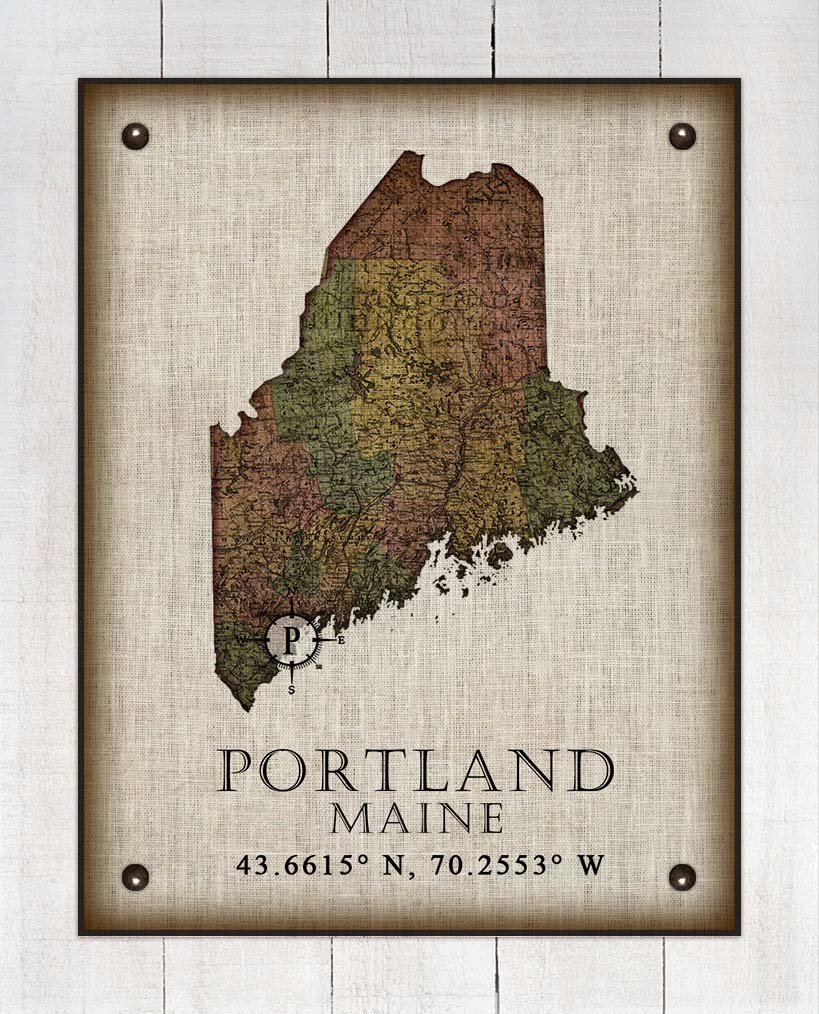Portland Maine Vintage Design On 100% Natural Linen