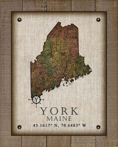 York Maine Vintage Design On 100% Natural Linen