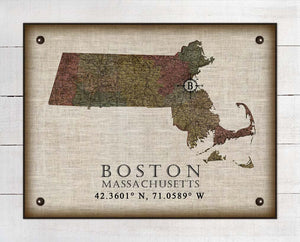 Boston Massachusetts Vintage Design On 100% Natural Linen