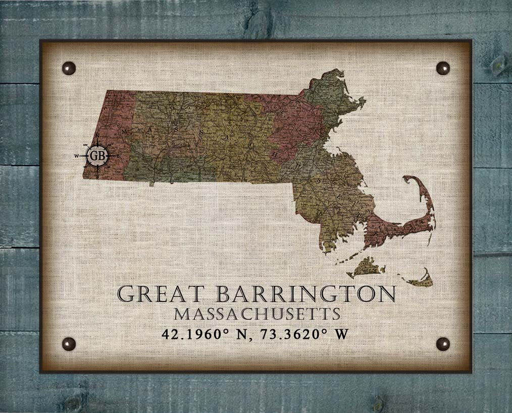 Great Barrington Massachusetts Vintage Design - On 100% Natural Linen