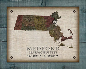 Medford Massachusetts Vintage Design - On 100% Natural Linen