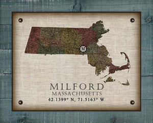 Milford Massachusetts Vintage Design - On 100% Natural Linen