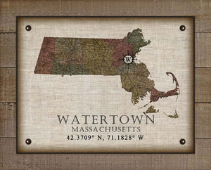 Watertown Massachusetts Vintage Design - On 100% Natural Linen