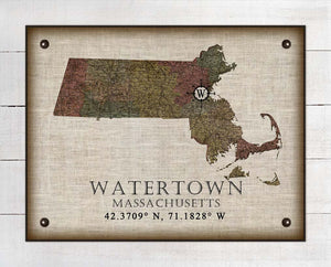 Watertown Massachusetts Vintage Design - On 100% Natural Linen