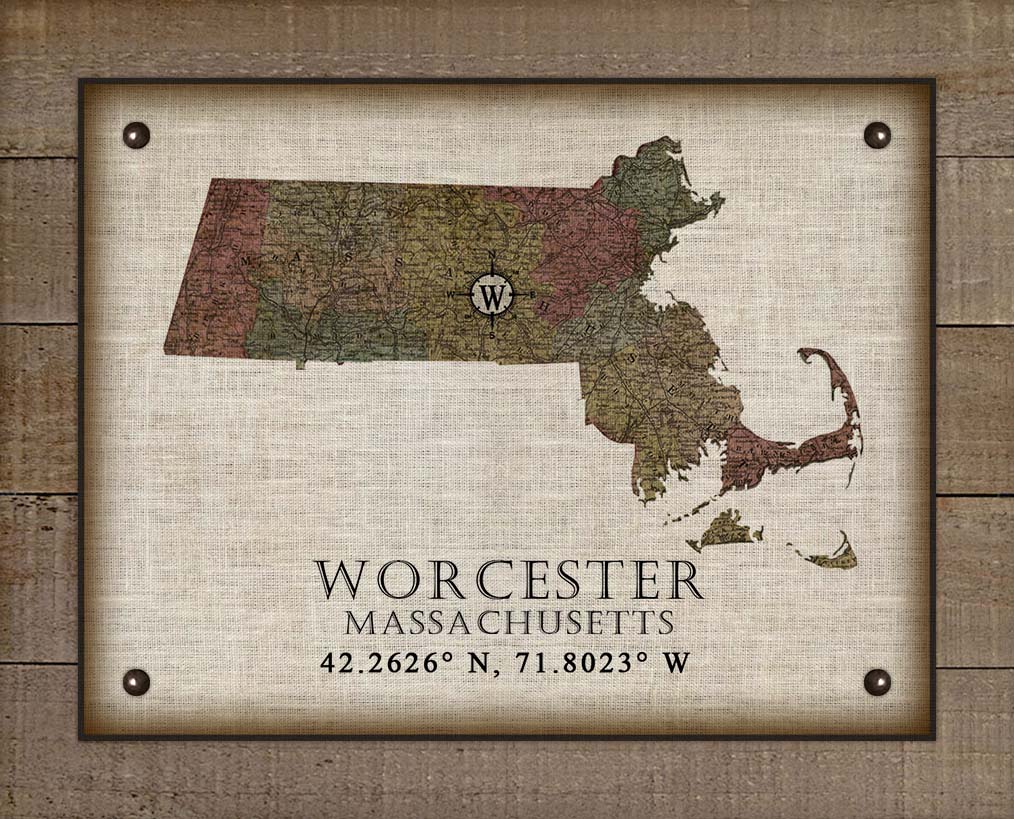Worcester Massachusetts Vintage Design - On 100% Natural Linen