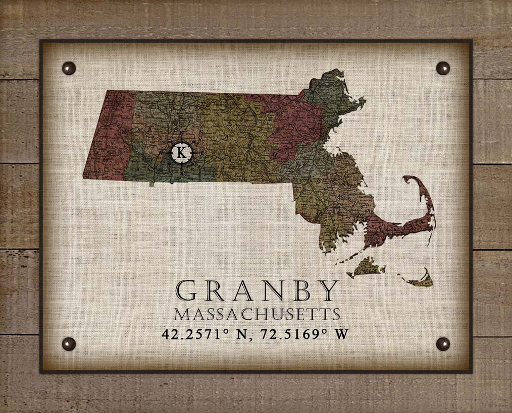 Granby Massachusetts Vintage Design Board Mounted Canvas Print