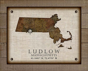 Ludlow Massachusetts Vintage Design - Board Mounted Canvas Print