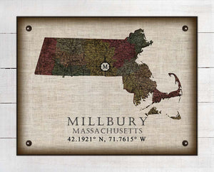 Millbury Massachusetts Vintage Design - On 100% Natural Linen