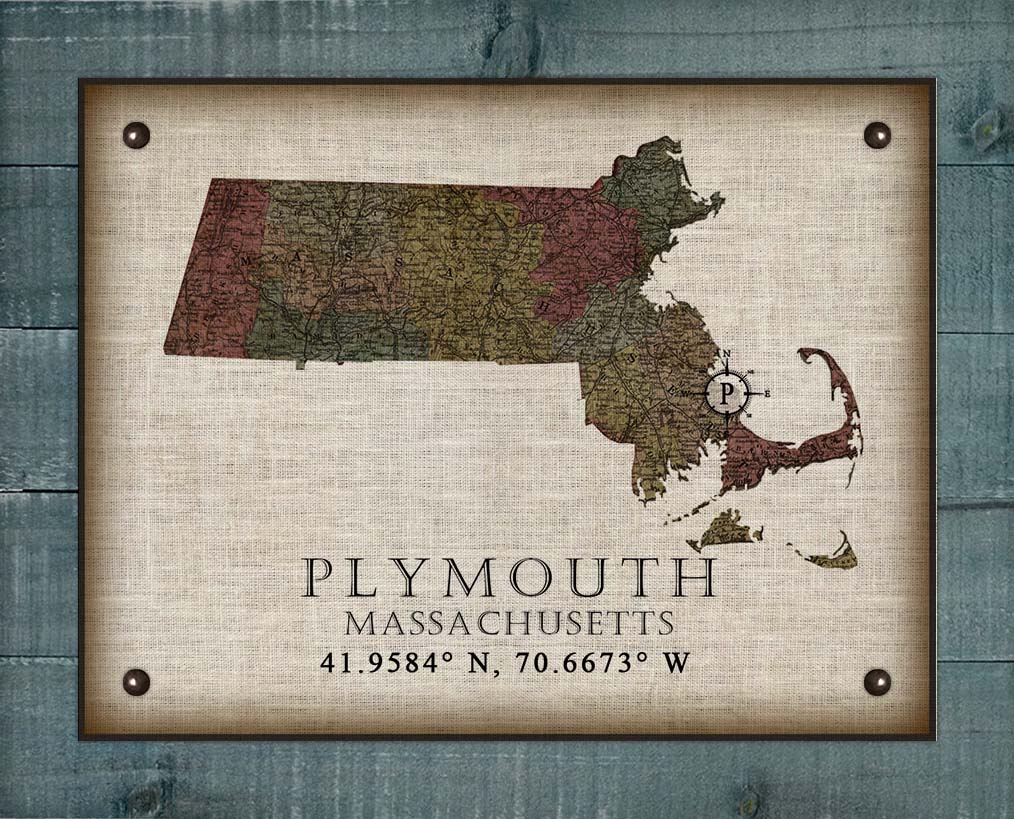 Plymouth Massachusetts Vintage Design - On 100% Natural Linen