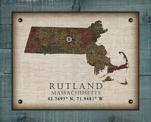 Rutland  Massachusetts Vintage Design - Board Mounted Canvas Print
