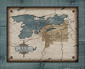 Ely Minnesota Map - On 100% Natural Linen