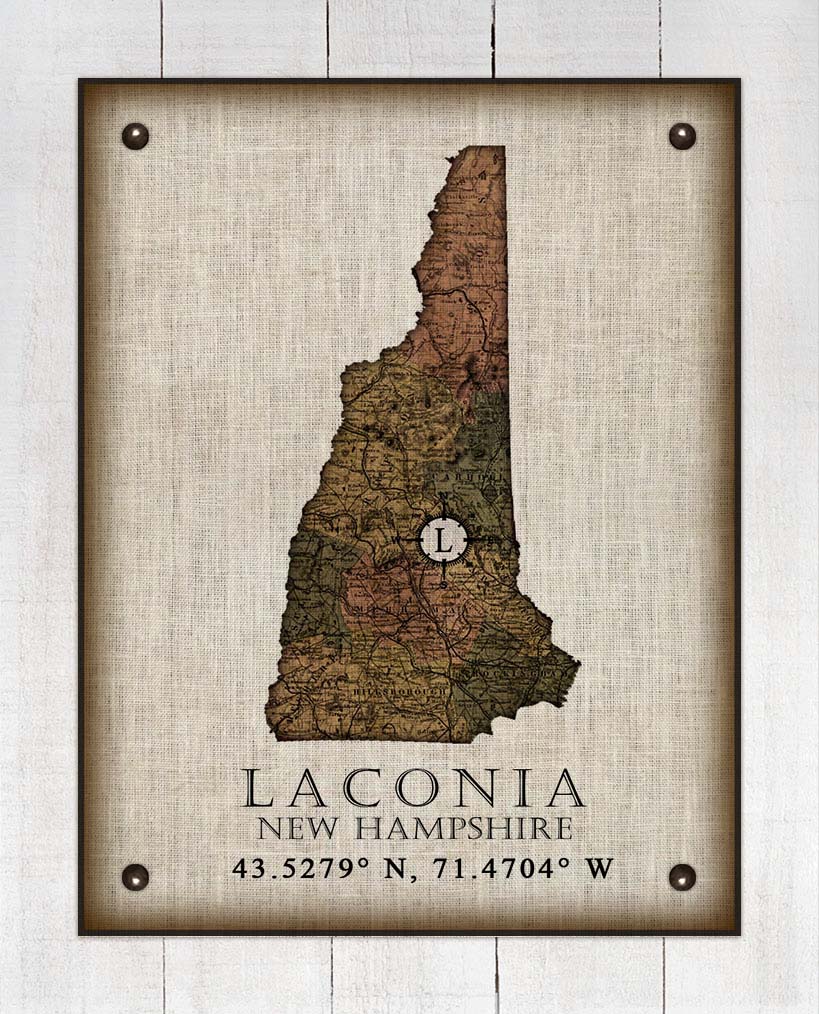 Laconia New Hampshire Vintage Design - On 100% Natural Linen
