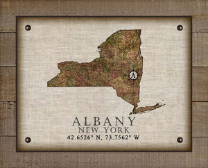 Albany New York Vintage Design - On 100% Natural Linen