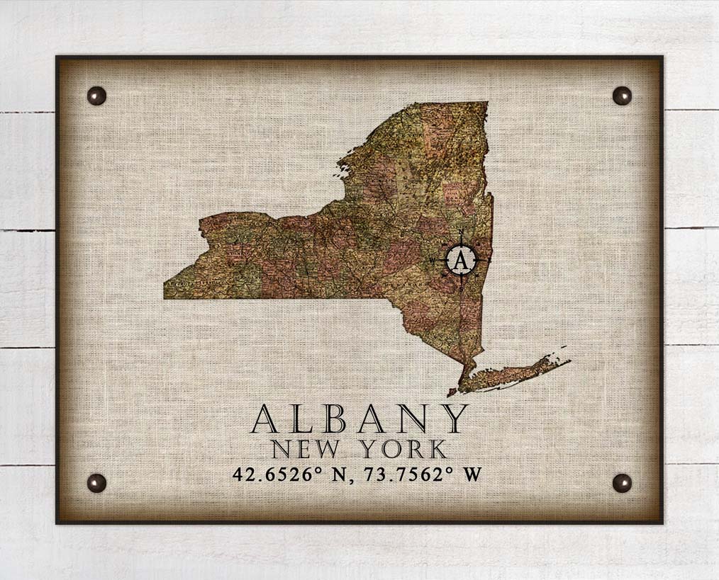 Albany New York Vintage Design - On 100% Natural Linen