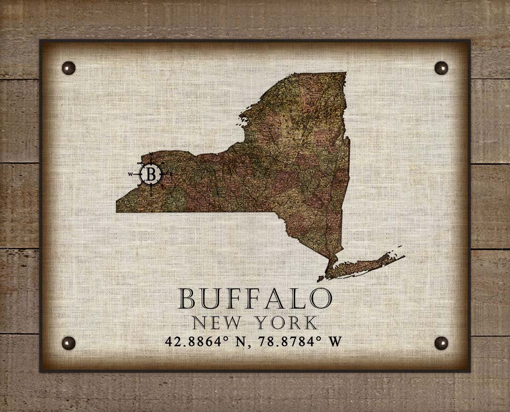 Buffalo New York Vintage Design - On 100% Natural Linen