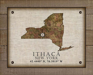 Ithaca New York Vintage Design - Board Mounted Canvas Print