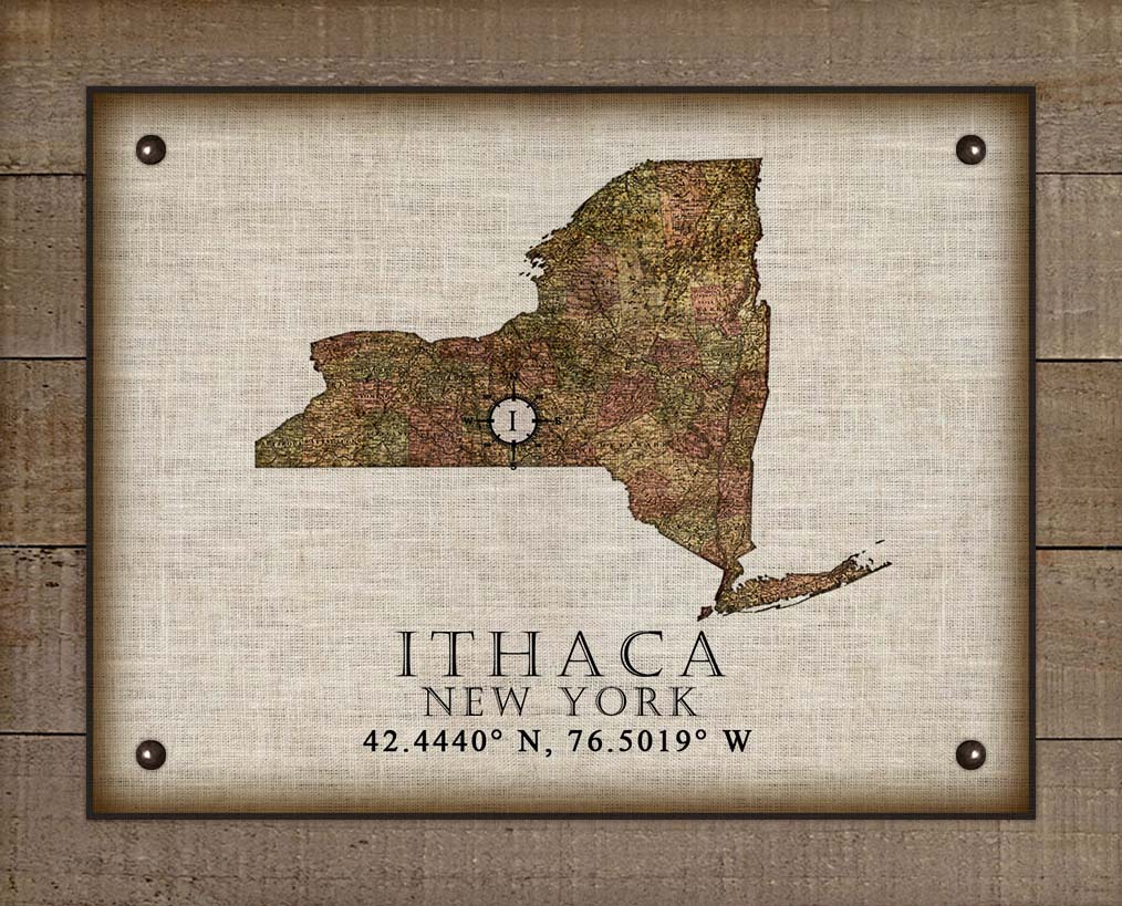 Ithaca New York Vintage Design - Board Mounted Canvas Print