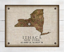 Load image into Gallery viewer, Ithaca New York Vintage Design - Board Mounted Canvas Print
