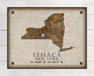 Ithaca New York Vintage Design - Board Mounted Canvas Print