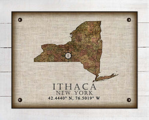 Ithaca New York Vintage Design - On 100% Natural Linen