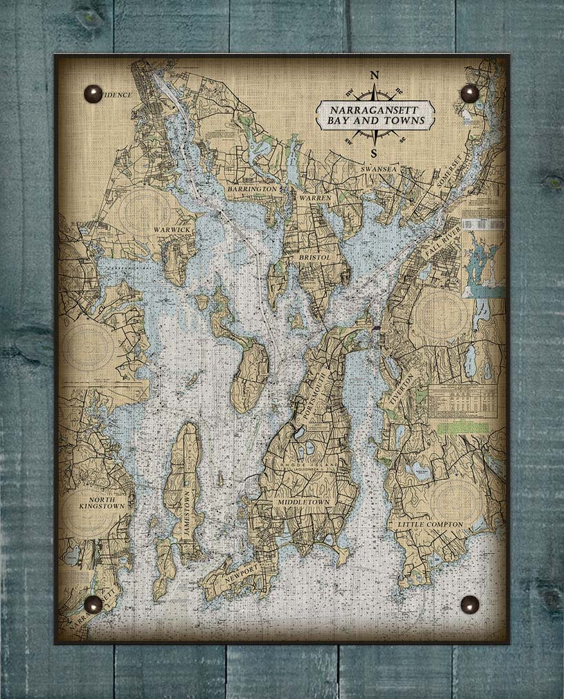 Narragansett Bay Rhode Island Nautical Chart - Board Mounted Canvas Print