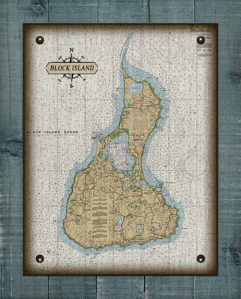 Block Island Rhode Island Nautical Chart - On 100% Natural Linen