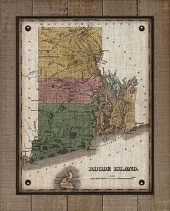 1800s Rhode Island Map - On 100% Natural Linen