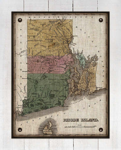 1800s Rhode Island Map - On 100% Natural Linen