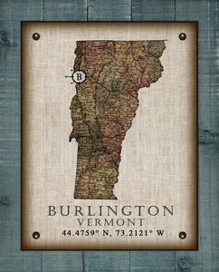 Burlington Vermont Vintage Design - On 100% Natural Linen